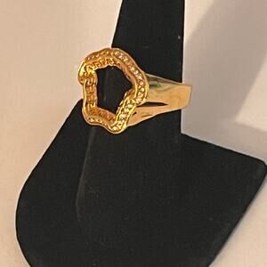 Versace Medusa Greek Key Crystal Gold Tone Ring Size 7.25